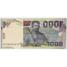 INDONESIA 2000 . ONE THOUSAND 1,000 RUPIAH BANKNOTE . ERROR . WET INK TRANSFER